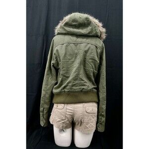 VTG Y2K LOB  Faux Fur Plaid-Lined Heavy Jacket Hoodie Full-Zip “Olive” SZ M Wome